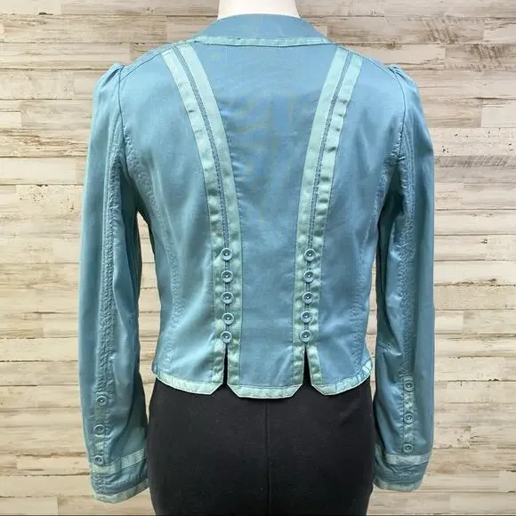 Marc Jacobs Military Style Cotton Blazer Womens Size 4 Light Teal Ribbon Detail - Picture 10 of 15